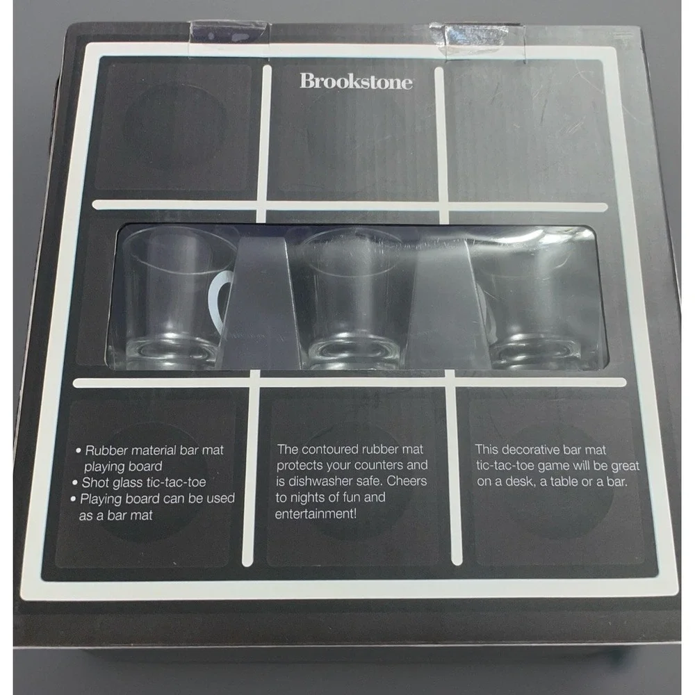 Brookstone Bar Mat Drinking Tic-Tac-Toe Game Set - Shot‎ Glass Party Fun
